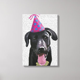 Black Labrador With Party Hat Canvas Print