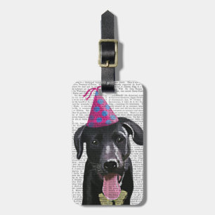 Black Labrador With Party Hat Luggage Tag