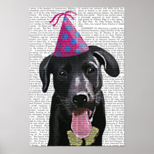 Black Labrador With Party Hat Poster