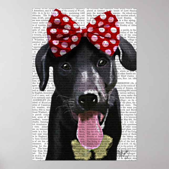 Black Labrador With Red Bow On Head Poster (Front)