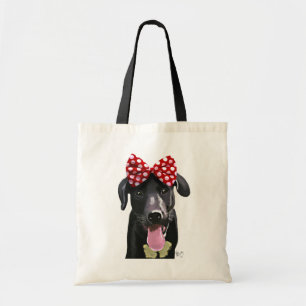 Black Labrador With Red Bow On Head Tote Bag