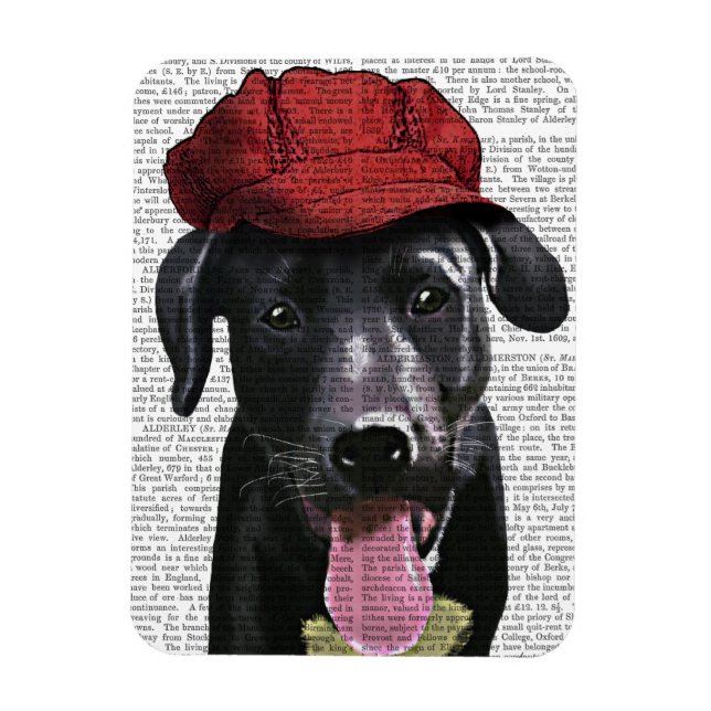 Black Labrador With Red Cap Magnet (Vertical)