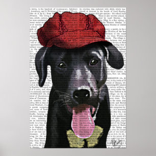 Black Labrador With Red Cap Poster