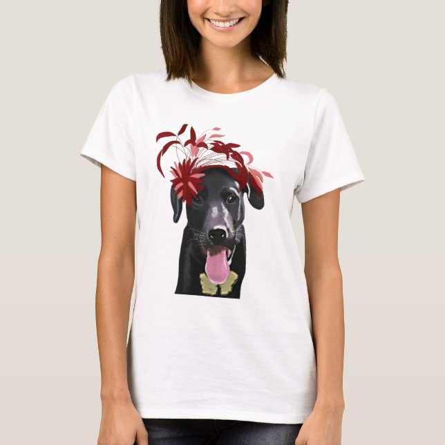 Black Labrador With Red Fascinator T-Shirt (Front)