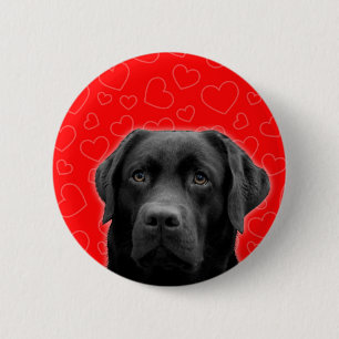 Black Labrador with Red Hearts 6 Cm Round Badge