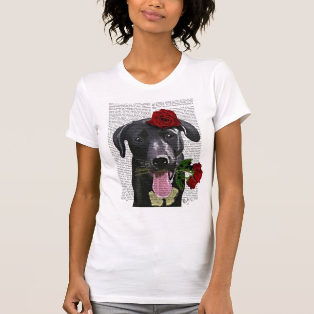 Black Labrador with Roses T-Shirt (Front)