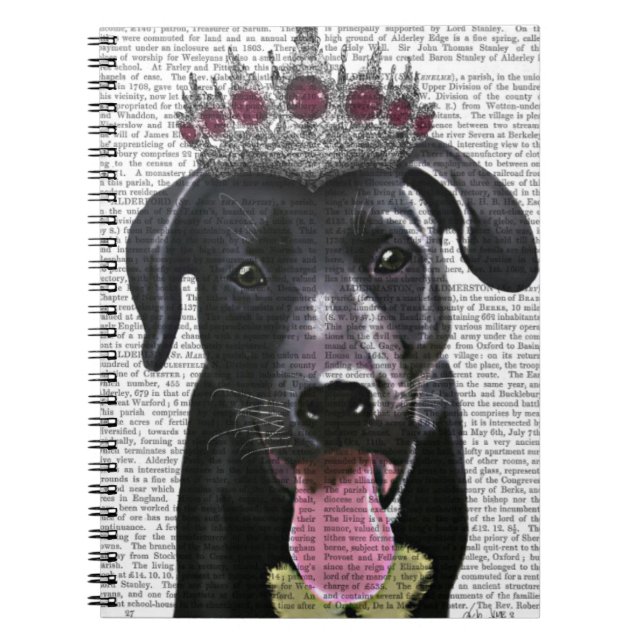 Black Labrador With Tiara Spiral Notebook (Front)
