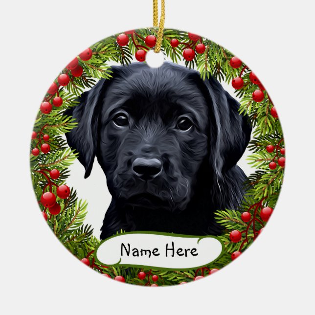 Black Labrador - Wreath Ceramic Ornament (Front)