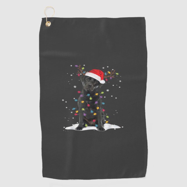 Black Labrador Xmas Dog Christmas Tree Light Class Golf Towel (Front)
