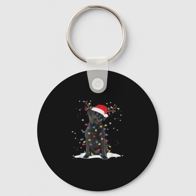Black Labrador Xmas Dog Christmas Tree Light Class Key Ring (Front)