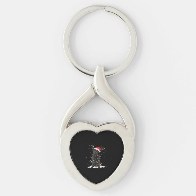 Black Labrador Xmas Dog Christmas Tree Light Class Key Ring (Front)