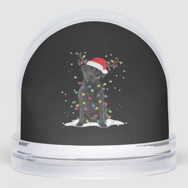Black Labrador Xmas Dog Christmas Tree Light Class Snowglobe (Front)