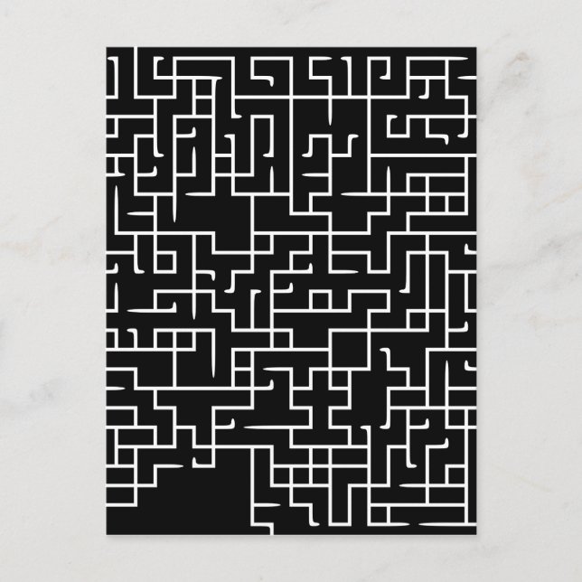 Black labyrinth maze design postcard (Front)