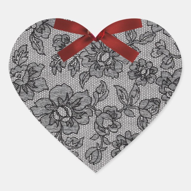 Black Lace 1 and Red Satin Heart Sticker (Front)