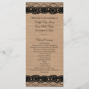 Black Lace and Burlap Wedding Program Programme