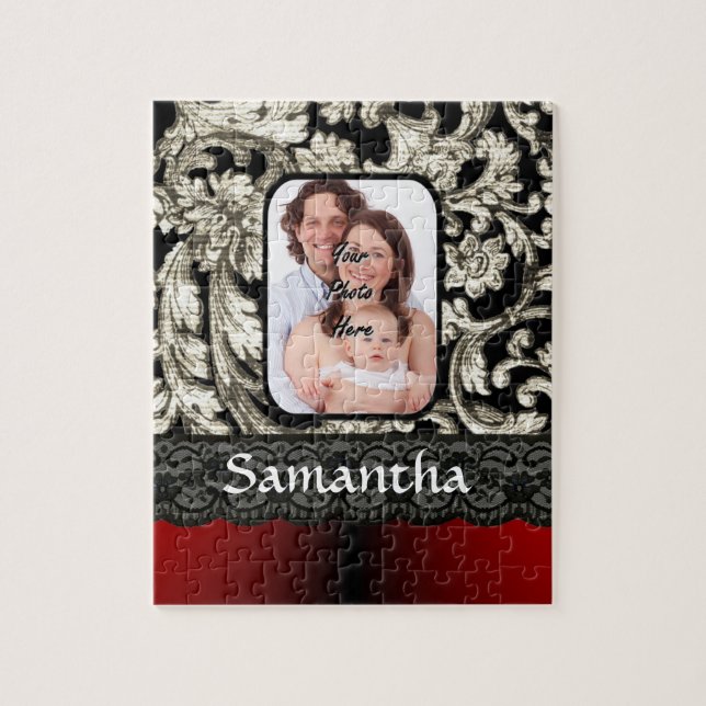 Black lace and damask jigsaw puzzle (Vertical)