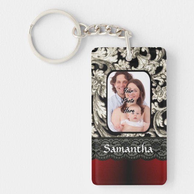 Black lace and damask key ring (Front)