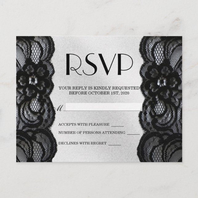 Black Lace and Satin RSVP Invitation Postcard (Front)