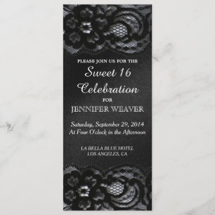 Black Lace and Satin Sweet 16 Celebration Party Invitation