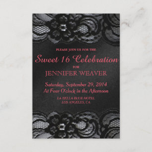 Black Lace and Satin Sweet 16 Celebration Party Invitation