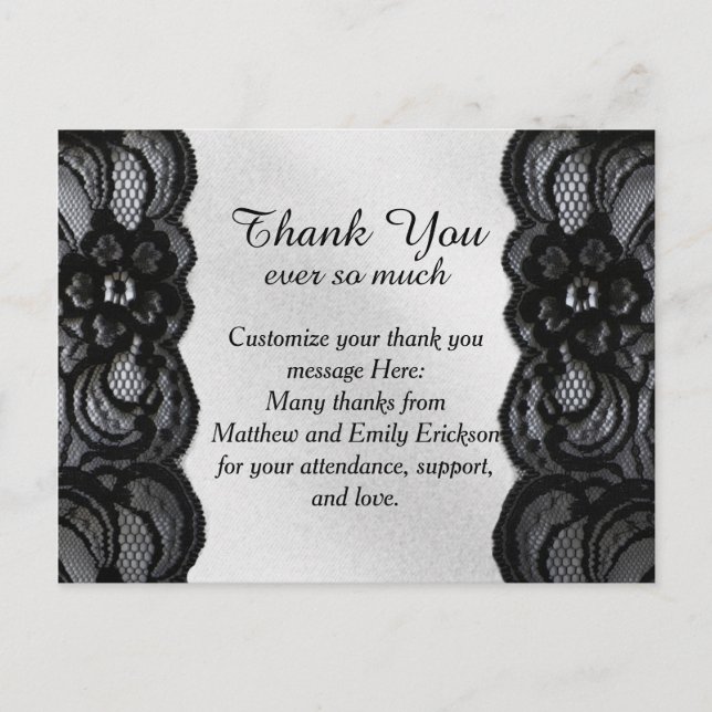 Black Lace and Satin Thank You Cards (Front)