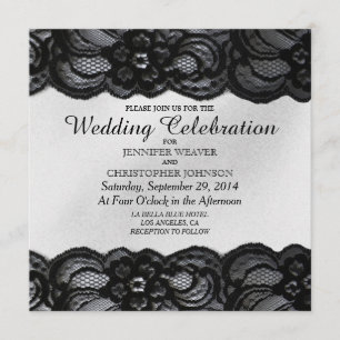 Black Lace and White Satin Wedding Invitations