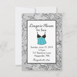 Black Lace Aqua Lingerie Bridal Shower Invitations