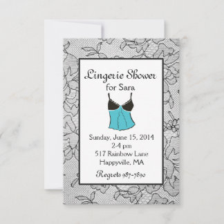 Black Lace Aqua Lingerie Bridal Shower Invitations