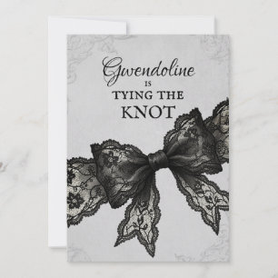 Black Lace Bow Tying The Knot Bridal Shower Invitation