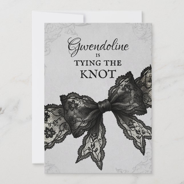Black Lace Bow Tying The Knot Bridal Shower Invitation (Front)