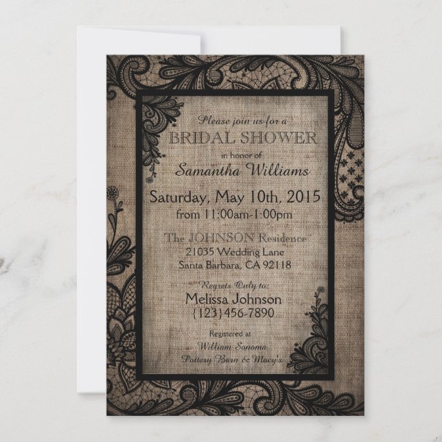 Black Lace Buralp Modern Goth Bridal Shower Invitation (Front)