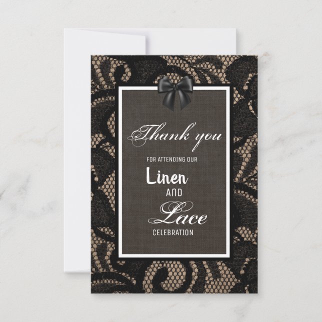 Black lace, burlap, linen custom wedding  thank you card (Front)