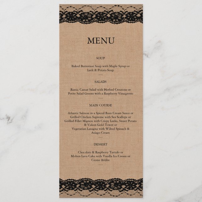 Black Lace & Burlap Menu (Front)