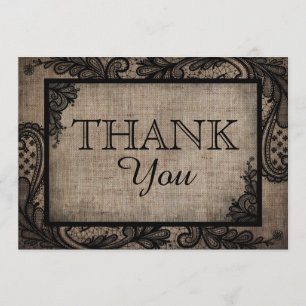 Black Lace Burlap Modern Goth Thank You