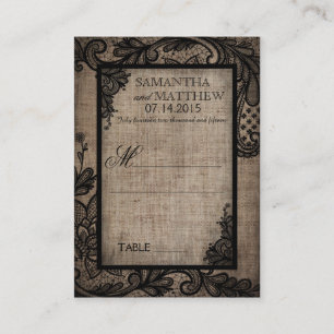 Black Lace Burlap Modern Goth Wedding Place Cards