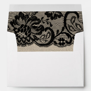 Black Lace & Burlap Rustic Wedding Envelope
