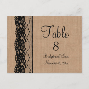 Black Lace & Burlap Table Number Postcard