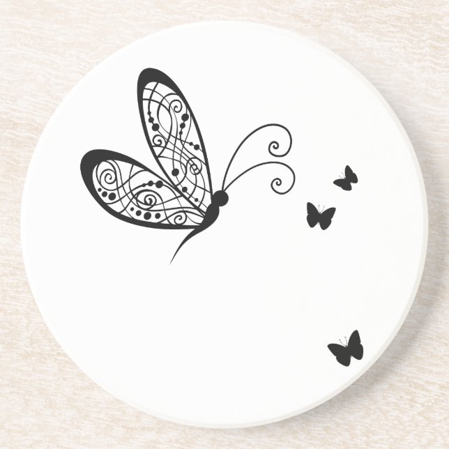 Black Lace Butterflies 1 Coaster (Front)