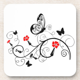 Black Lace Butterflies 4 Coaster