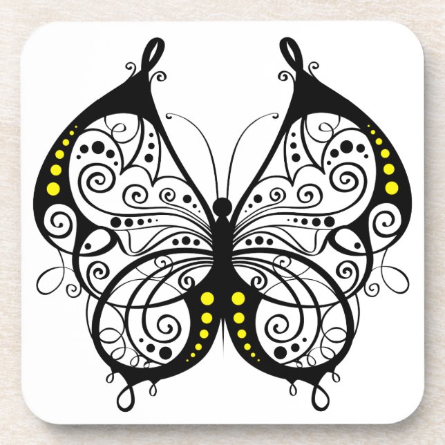 Black Lace Butterflies 5 Coaster (Front)