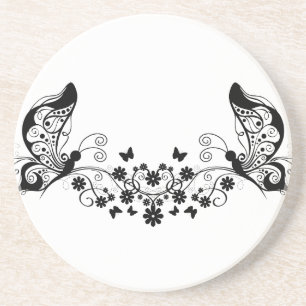 Black Lace Butterflies 8 Coaster