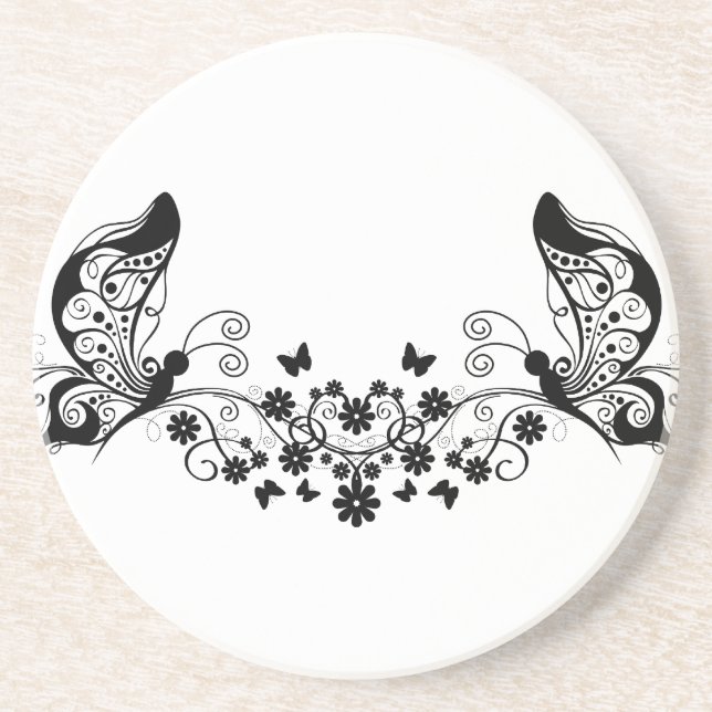 Black Lace Butterflies 8 Coaster (Front)