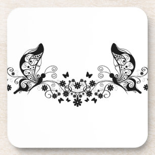 Black Lace Butterflies 8 Coaster