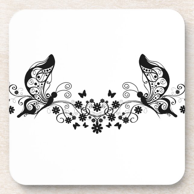 Black Lace Butterflies 8 Coaster (Front)