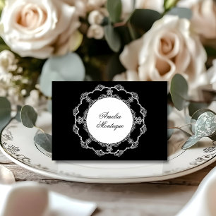 Black Lace Doily Old Money Wedding Place Card