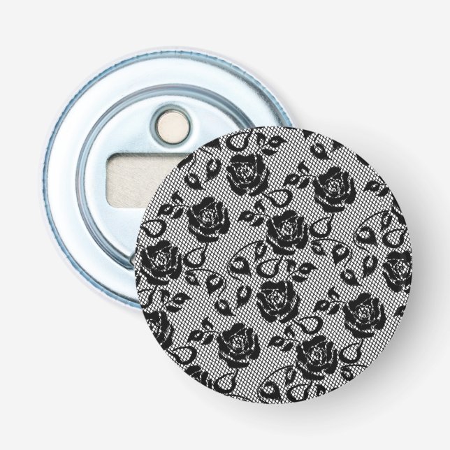 Black Lace Fishnet Bottle Opener with Roses (Front)