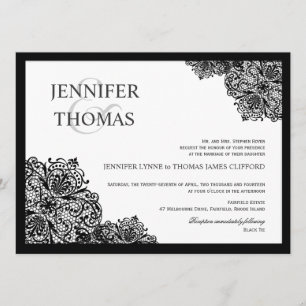 Black Lace Formal White Wedding Invitations