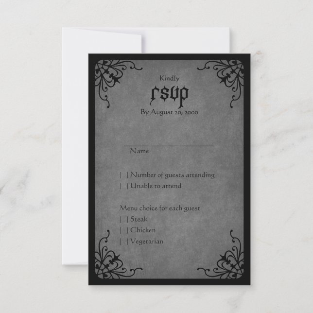Black Lace Gothic Wedding RSVP Card (Front)