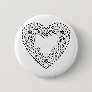 Black Lace Heart 6 Cm Round Badge