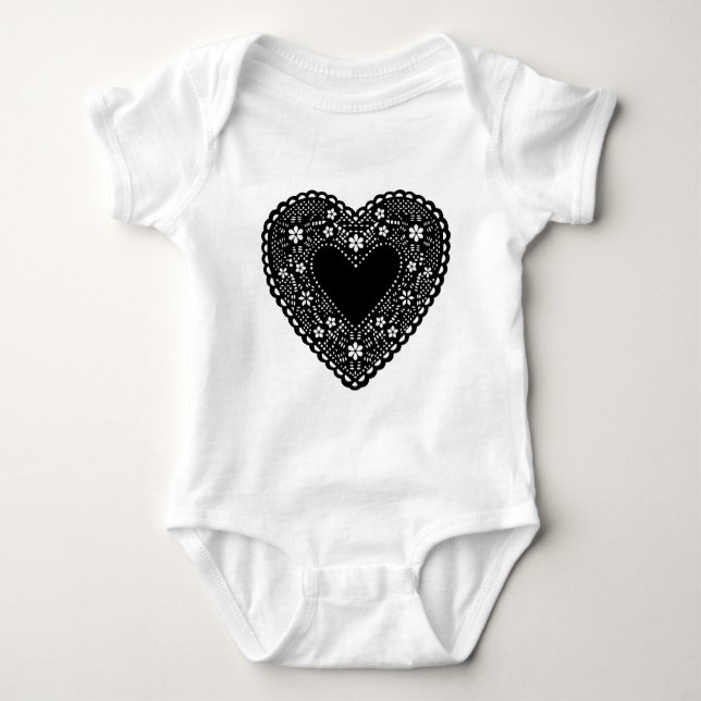 Black Lace Heart Baby Bodysuit (Front)